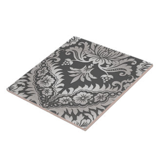 CATALINA DAMASK in PEWTER & PLATINUM Tile