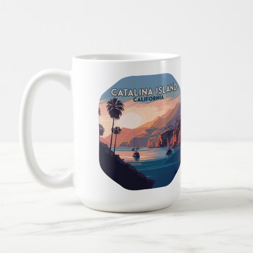 Catalina Island California Boats Sunset Retro Coffee Mug