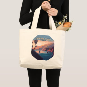 Catalina Island California Boats Sunset Retro Large Tote Bag