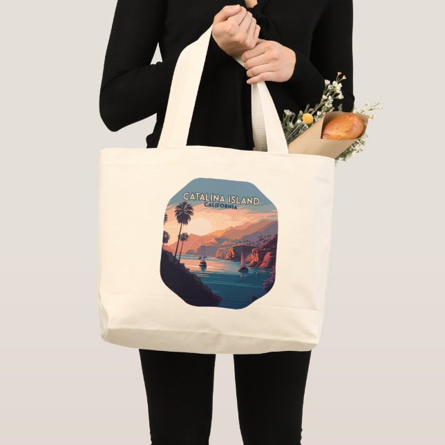 Catalina Island California Boats Sunset Retro Large Tote Bag (Front (Product))