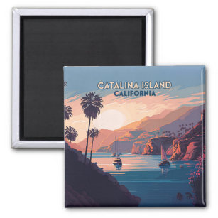Catalina Island California Boats Sunset Retro Magnet