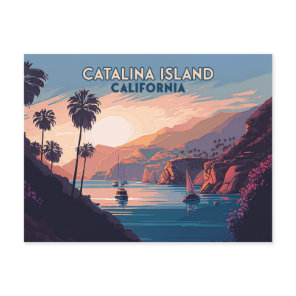 Catalina Island California Boats Sunset Retro Postcard