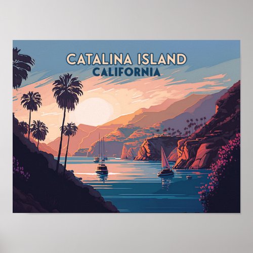 Catalina Island California Boats Sunset Retro Poster