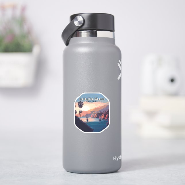 Catalina Island California Boats Sunset Retro Sticker (HydroFlask)