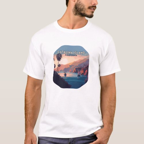 Catalina Island California Boats Sunset Retro T_Shirt