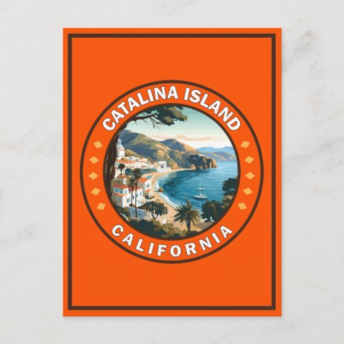 Catalina Island California Travel Art Badge Postcard