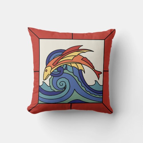 Catalina Island Flying Fish Tile Design Pillow