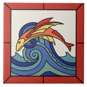 Catalina Island Flying Fish Tile with Border