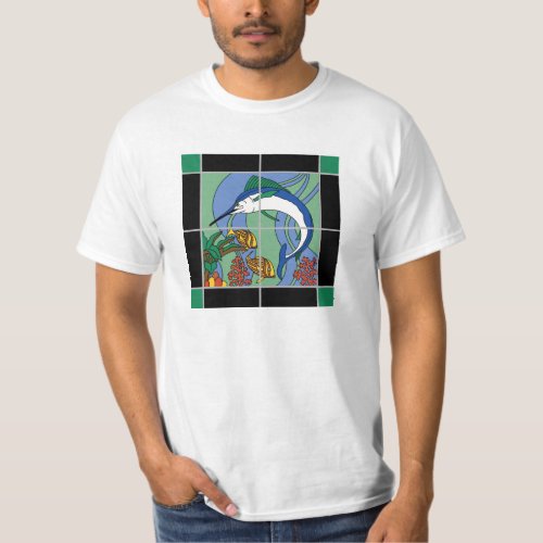 Catalina Island Marlin Mural Vintage Tile T_Shirt