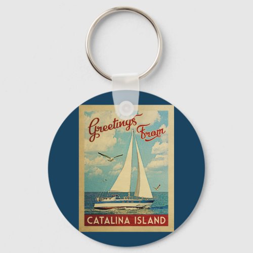 Catalina Island Sailboat Vintage Travel California Keychain