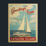 Catalina Island Sailboat Vintage Travel California Postcard<br><div class="desc">This Greetings From Catalina Island California vintage travel nautical design features a boat sailing on the water with seagulls and a blue sky filled with gorgeous puffy white clouds.</div>