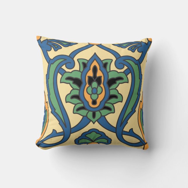 Catalina Island Tile Vintage 1920s Design Throw Pillow (Front)