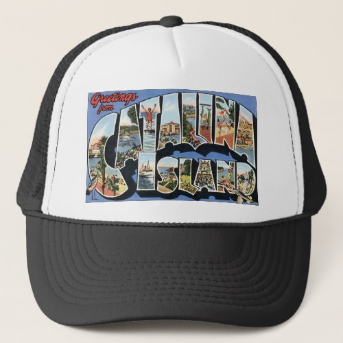 CATALINA ISLAND vintage luggage label print Trucker Hat