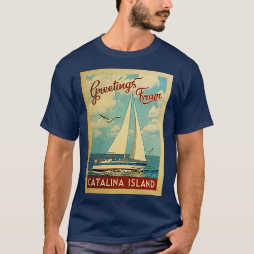 Catalina Island Vintage Travel Sailboat T_Shirt