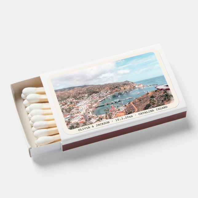 Catalina Island Wedding Favor Personalized Matchboxes (Front Open)