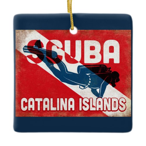 Catalina Islands Scuba Diver - Blue Retro Ceramic Ornament