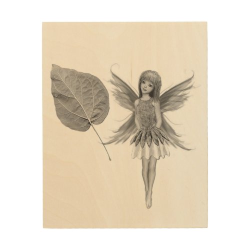 Catalpa Tree Fairy with Leaf Wood Wall Art