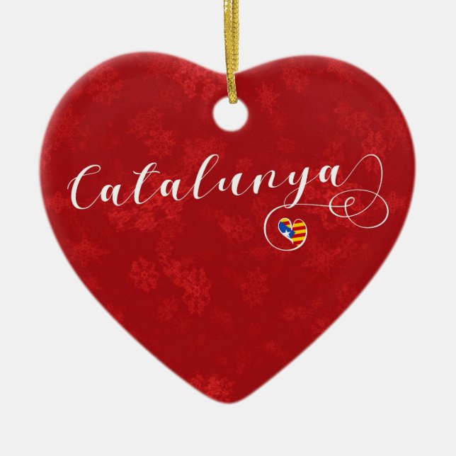 Catalunya Heart, Christmas Tree Ornament, Catalan Ceramic Ornament (Front)