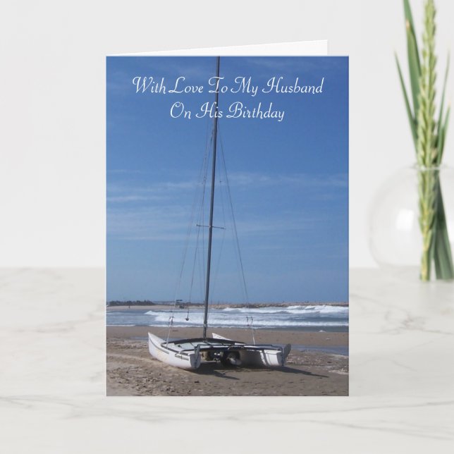 Catamaran Boat Personalised Husband Birthday Card (Front)