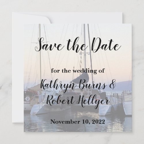 Catamaran in Lahaina Harbor Wedding Save the Date Announcement