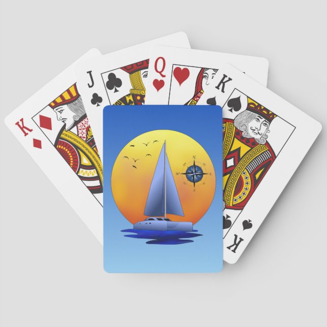 Catamaran Sailboat And Compass Rose Poker Cards (Back)
