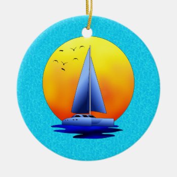 Catamaran Sailing Ceramic Ornament by packratgraphics at Zazzle