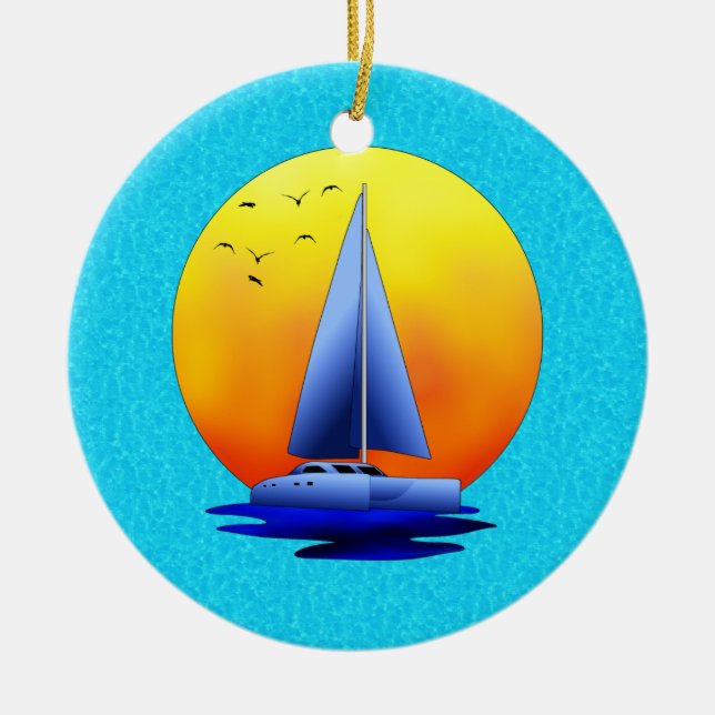 Catamaran Sailing Ceramic Ornament (Front)