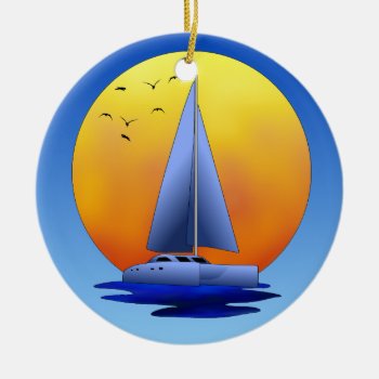 Catamaran Sailing Ceramic Ornament by packratgraphics at Zazzle