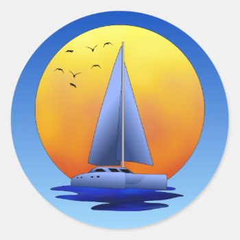 Catamaran Sailing Classic Round Sticker by packratgraphics at Zazzle
