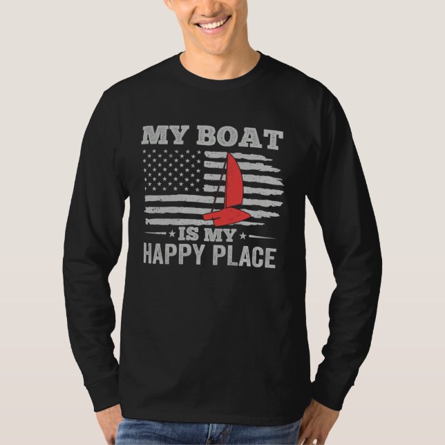 Catamaran Two Hulls Sailing American Flag Catamara T-Shirt (Front)