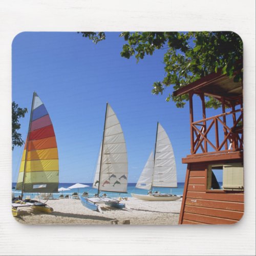 Catamarans And Lifeguard Stand On Beach Mouse Pad