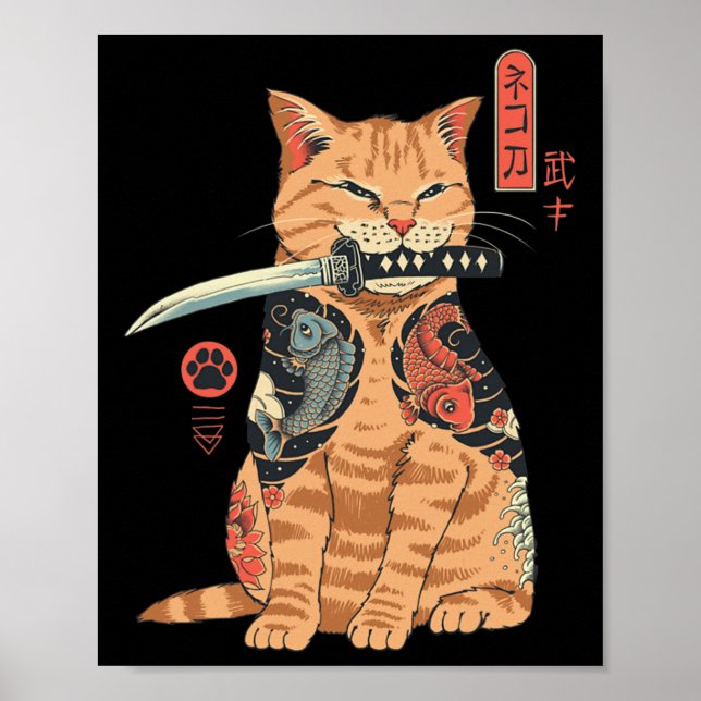 Catana Cat Vintage Cute Japanese-inspired Cat  Poster (Front)