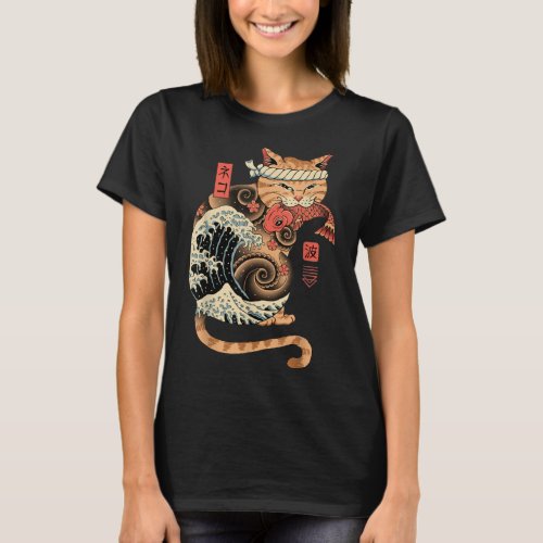 Catana Wave Cat Tattooed Samurai Cat Japanese Art  T_Shirt