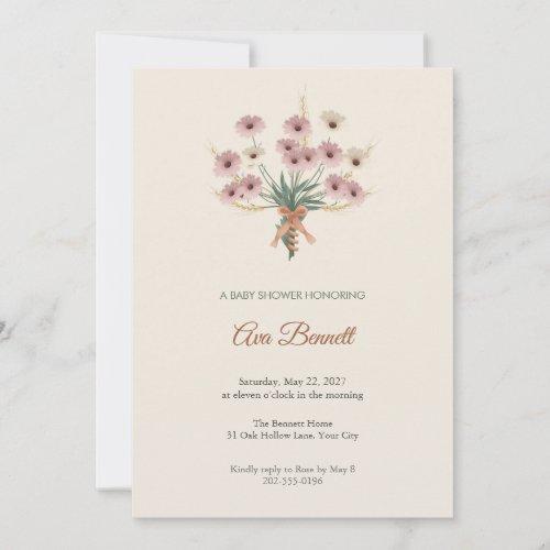 Catananche Dried Posy Baby Shower Invitation