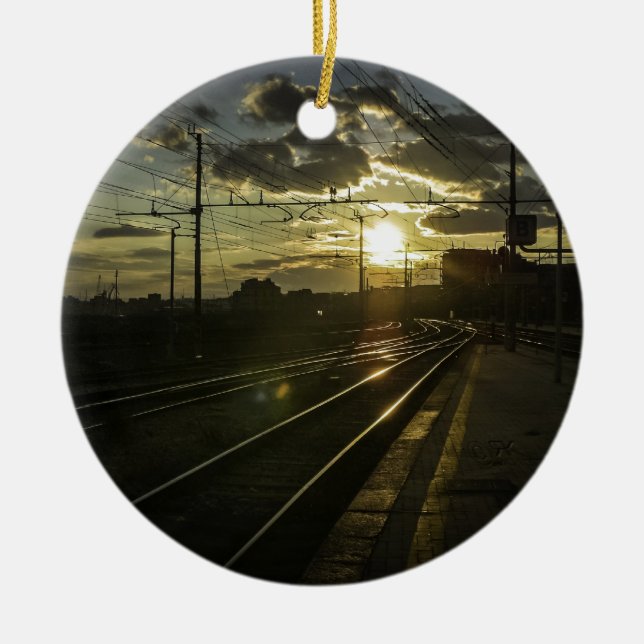 Catania railways at sunset ceramic ornament (Front)