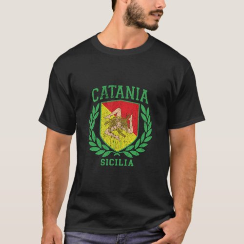 Catania Sicilia Flag And Shield With Trinacria Sic T_Shirt