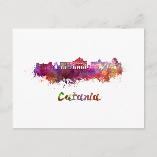 Catania skyline in watercolor postcard