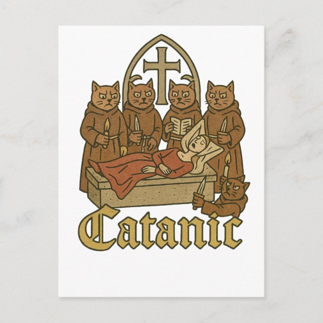 Catanic – Medieval Cat Cult Meme Postcard (Front)