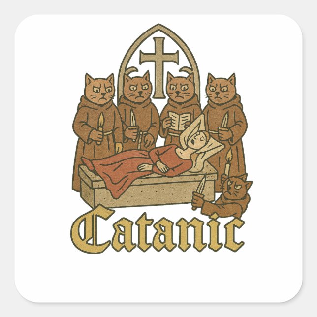 Catanic – Medieval Cat Cult Meme Square Sticker (Front)