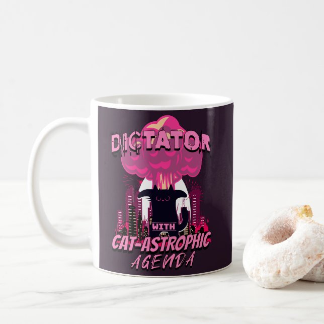 Catastrophic Funny Angry Cat Quote Coffee Mug (With Donut)