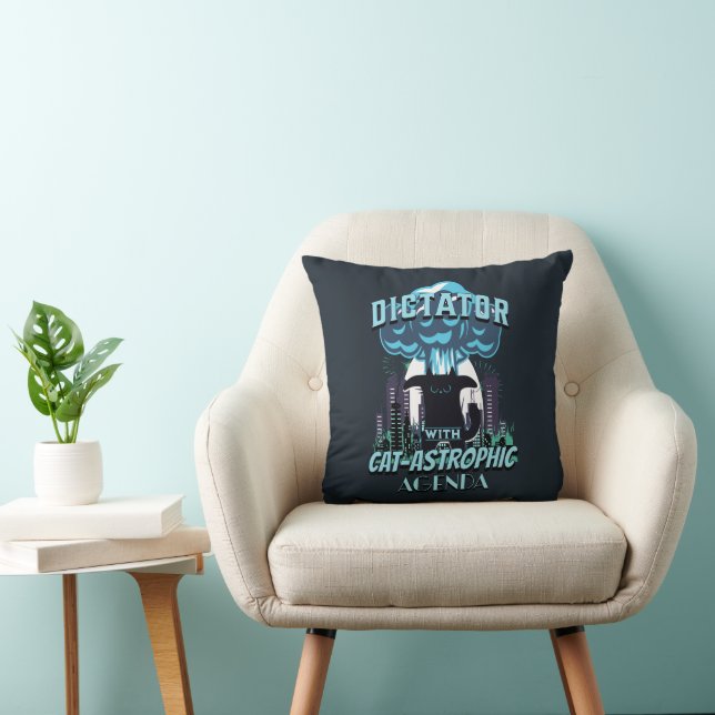 Catastrophic Funny Cat Design Throw Pillow (Chair)