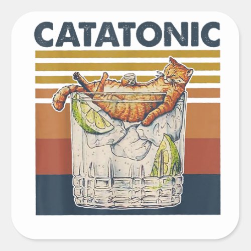 Catatonic Funny Vintage Cat Lover Cat Square Sticker