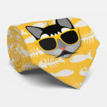 Catatude Funny Cat with Mustache and Sunglasses Tie