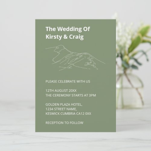 Catbells Sage Green Wedding Invitation