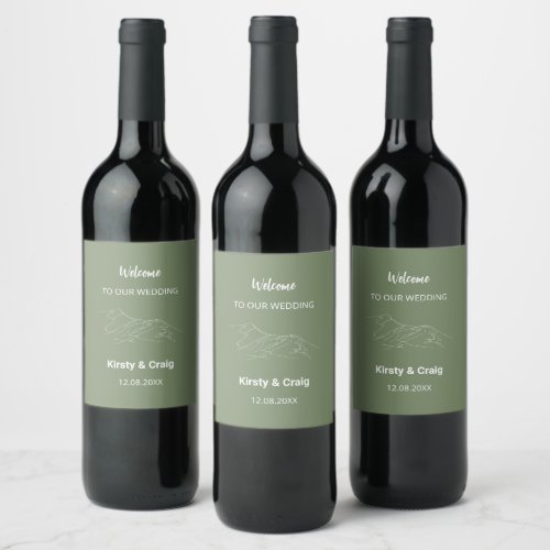 Catbells Sage Green Wedding Wine Labels