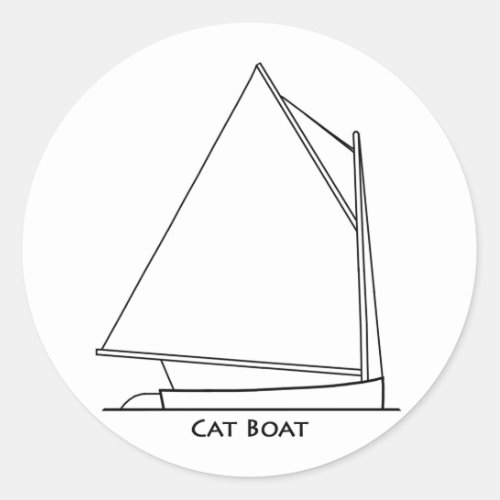 Catboat Sailing Logo sail plan titled Classic Round Sticker