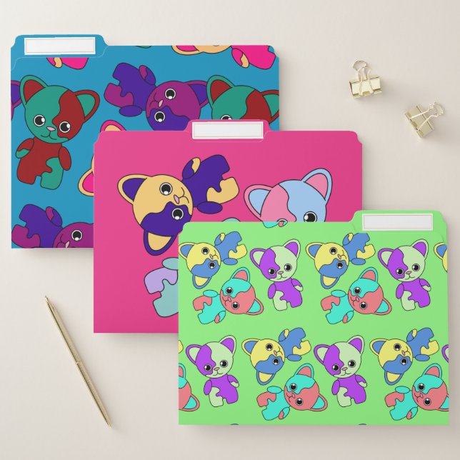 Catbot Kitty Robot Cool Cute Colourful Puzzle File Folder (Set)