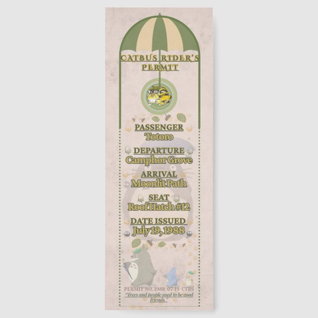 Catbus Rider’s Permit Bookmark – My Neighbor Totor (Front)