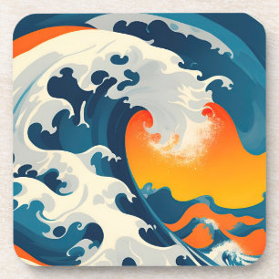 Catch a Great Japanese Wave Beverage Coaster