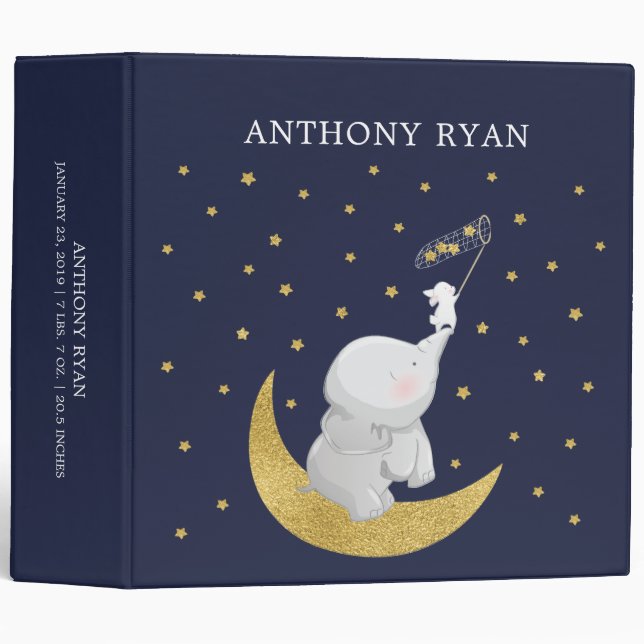 Catch A Star Bunny Elephant Baby Shower 3 Ring Binder (Front/Spine)